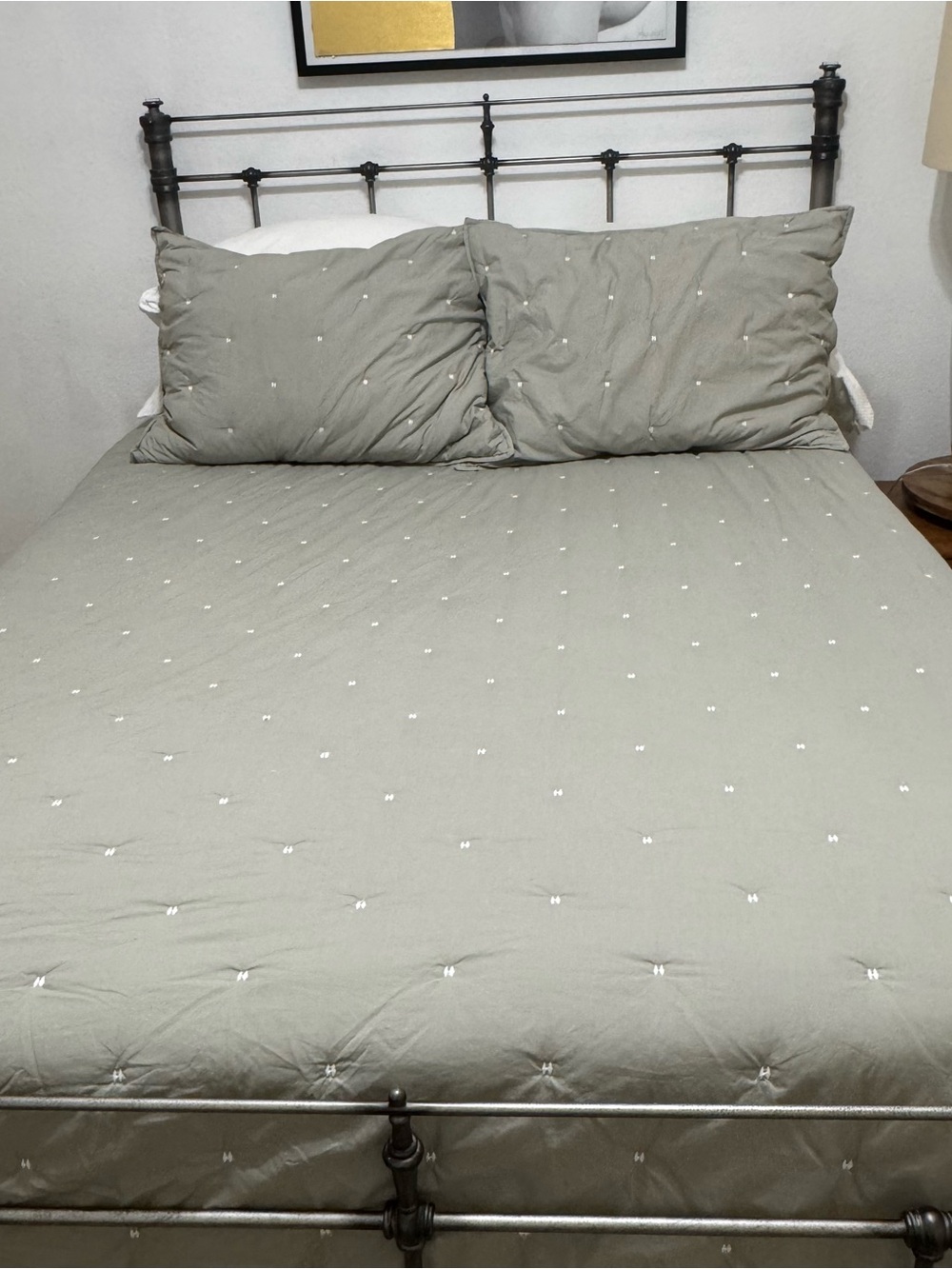 West Elm Taupe Dot-Tufted Cotton Duvet Cover Set